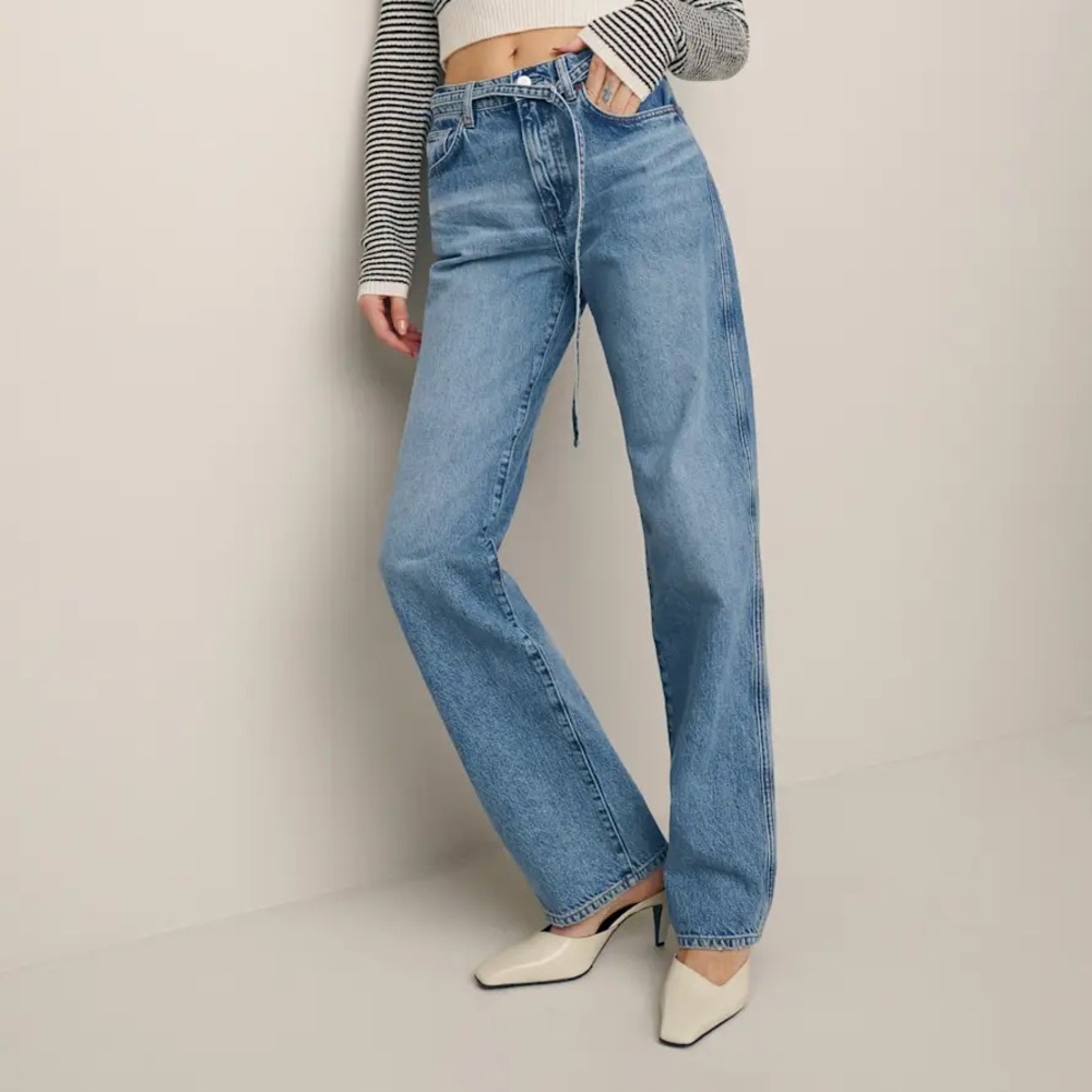 Reformation Val Belted Mid Rise Straight Jeans